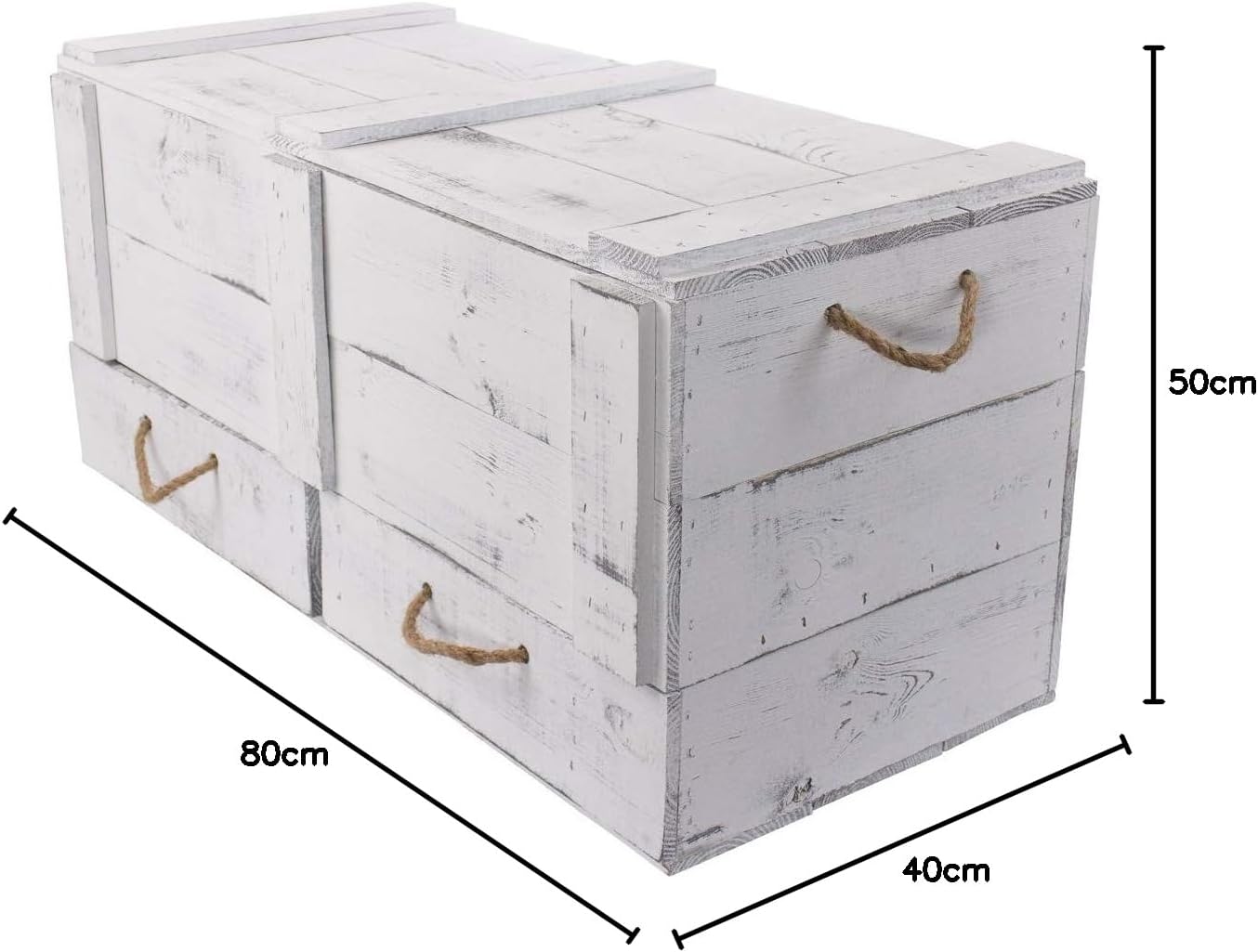 Kistenkolli Altes Land Große Holztruhe mit 2 Schubladen (Vintage Weiß)
