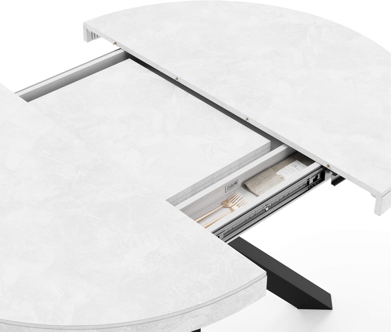 Mobili Fiver Emma Round Extendable Table, White Concrete, 120-160 cm