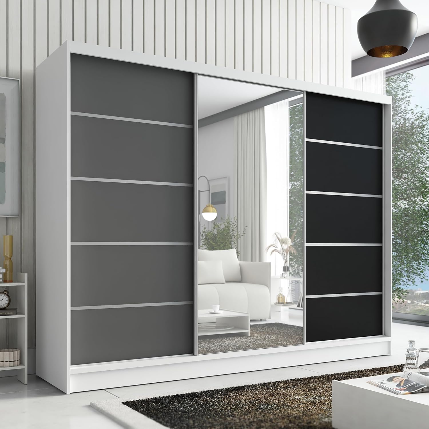 A&J MöbelLand Aurelia 1 Schwebetürenschrank 200 cm mit Spiegel