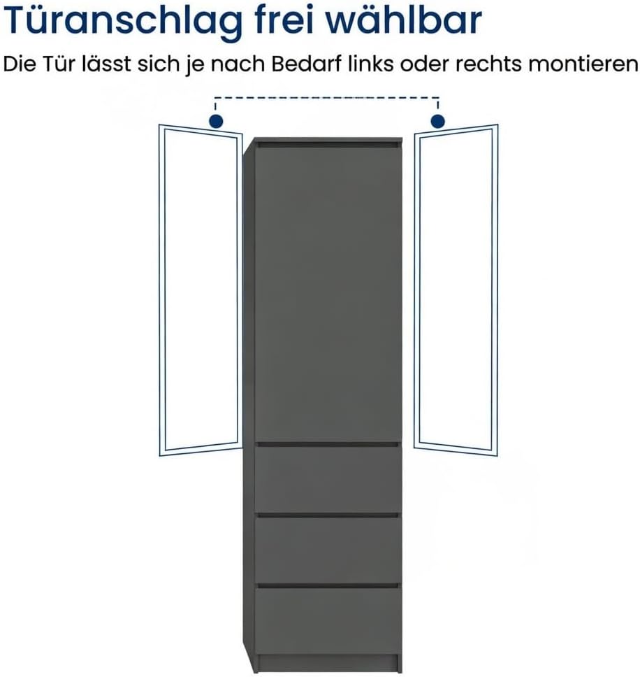 Home Collective Kompakter Kleiderschrank, 1 Tür, 3 Fächer, 3 Schubladen, Anthrazit