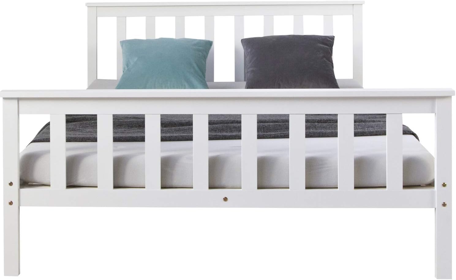 Homestyle4u Solid Wooden Bed 140 x 200 cm with Slatted Frame Headboard White Double Bed Frame Pine Wood