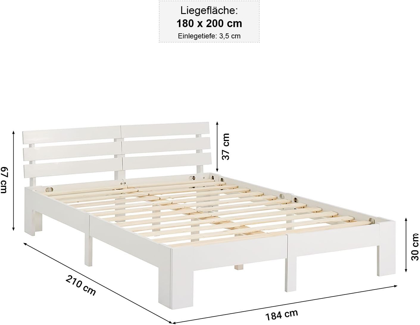Homestyle4u 1836 Wooden Bed 180 x 200 cm with Slatted Frame White Double Bed 180 x 200 cm Solid Pine Wood Bed Frame Bedroom