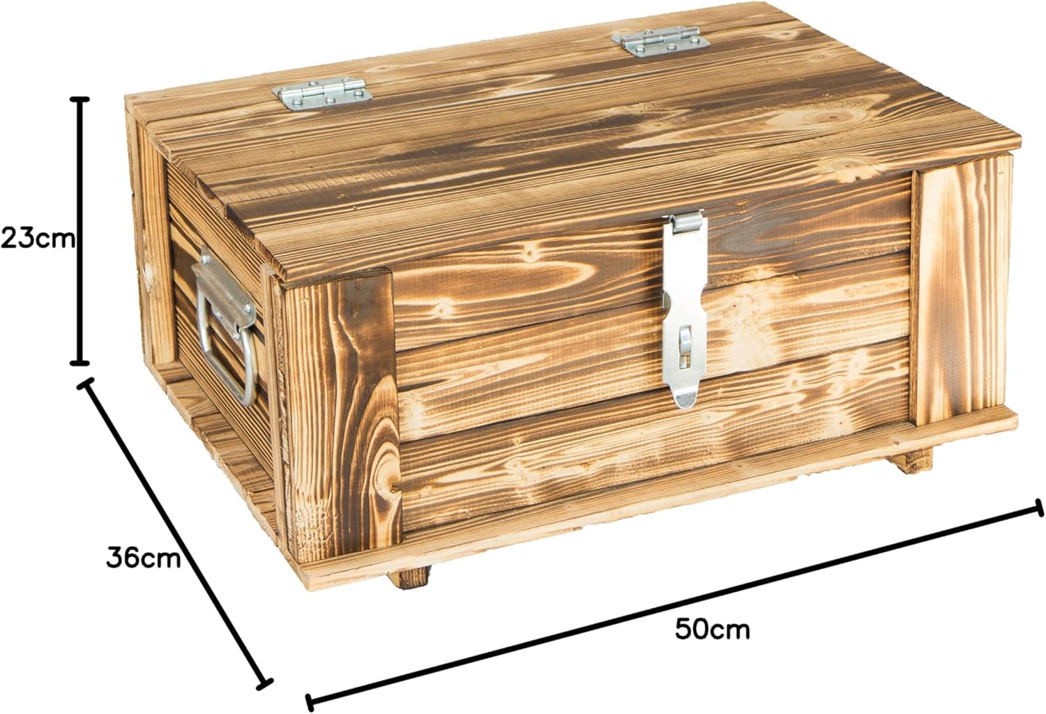 Kistenkolli Altes Land Hugo Wooden Chest Flamed with Lid Wooden Box Treasure Chest Wedding Box 50 x 36 x 26 cm