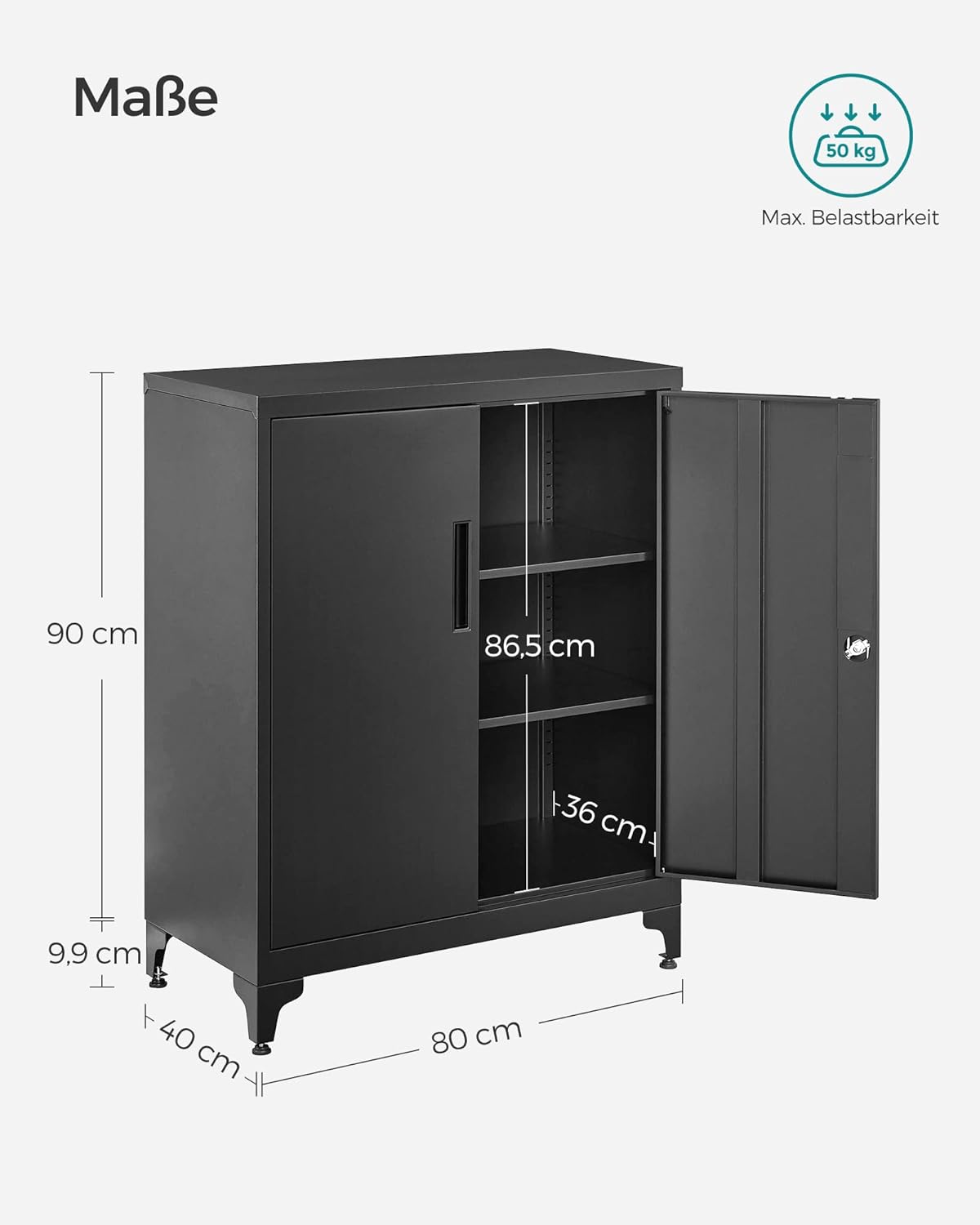 SONGMICS Lockable Metal Filing Cabinet with 2 Doors, Matte Black