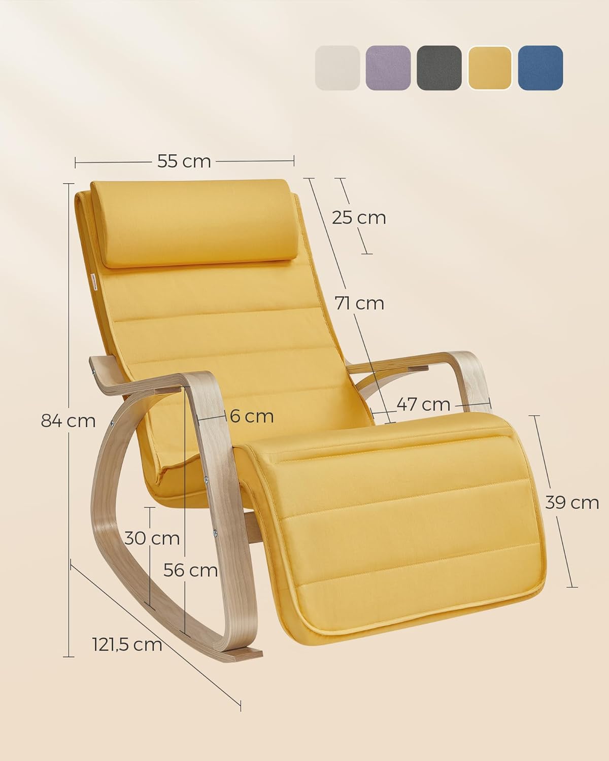 SONGMICS Birch Wood Rocking Chair with Adjustable Footrest