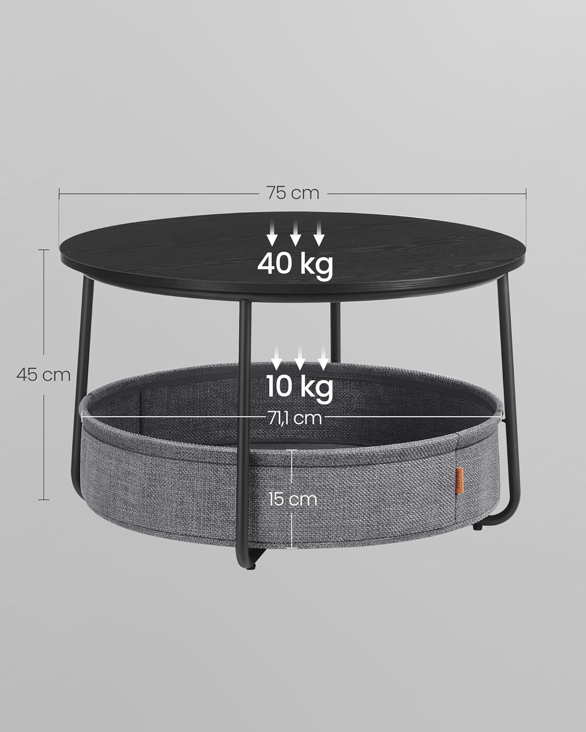 VASAGLE Round Coffee Table with Fabric Storage Basket