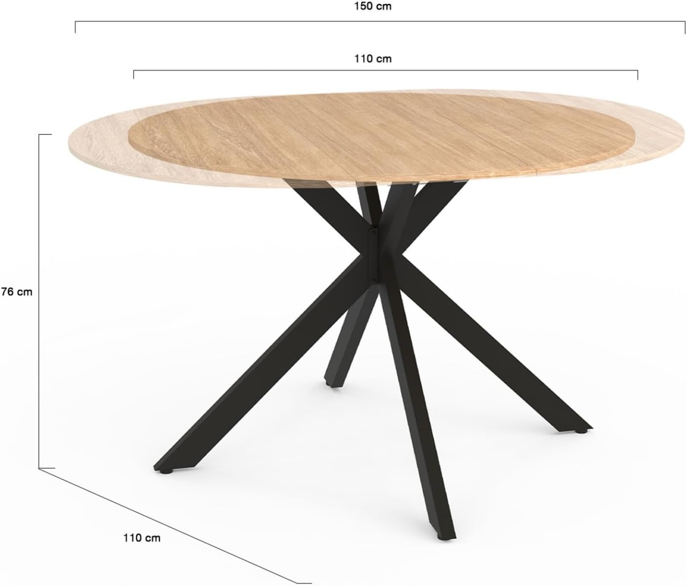 IDMarket ALIX Extendable Round Dining Table 110-150 cm