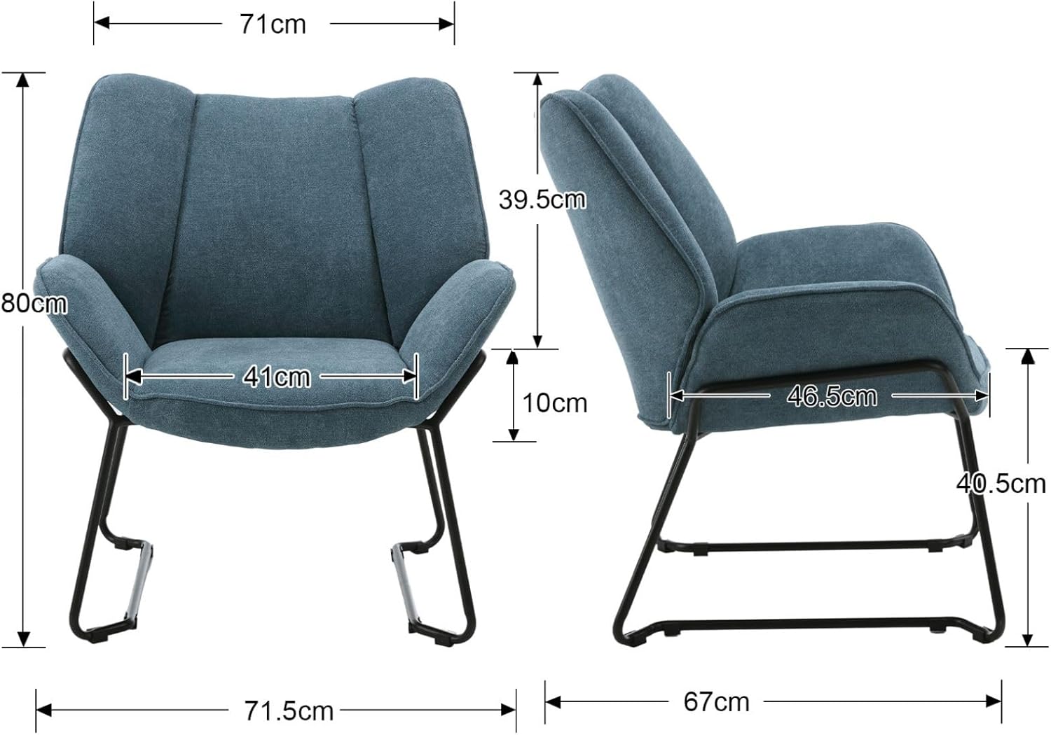 Ya-Home Modern Chenille Lounge Chair with Metal Legs, Blue