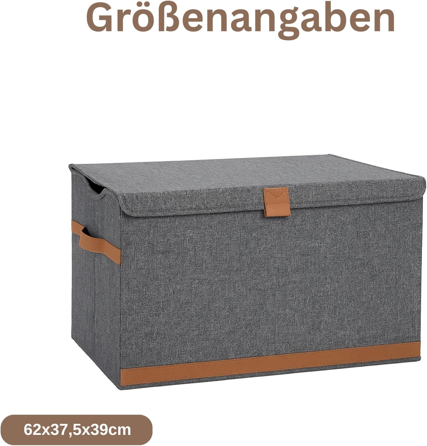 hausleben Foldable Storage Box with Lid and Handle - Linen Chest - Reinforced with Wood - Bench & Toy Box for Living Room, Children's Room, Bedroom - 62 x 37.5 x 39 cm (Grey)