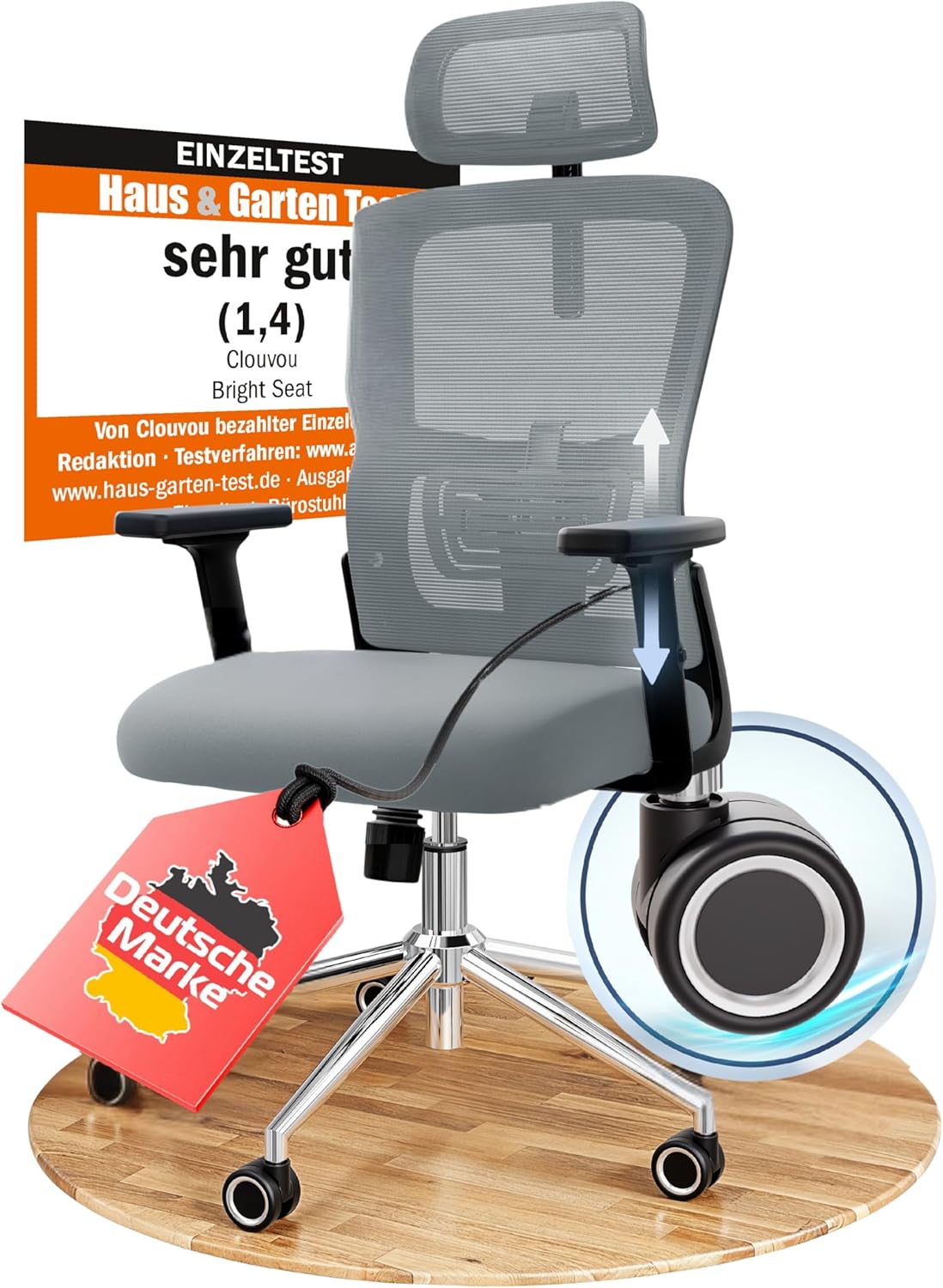 CLOUVOU BrightSeat Ergonomic Office Chair, Anthracite