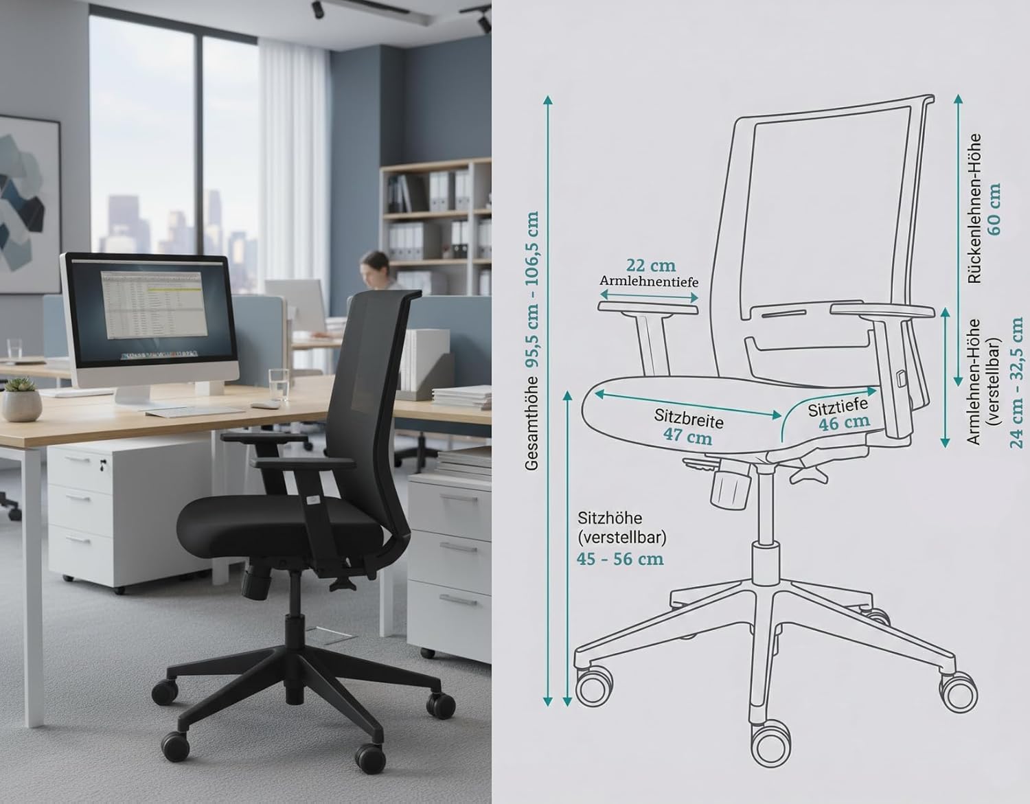 Colalu Start Ergonomic Office Chair without Armrests, Black Mesh