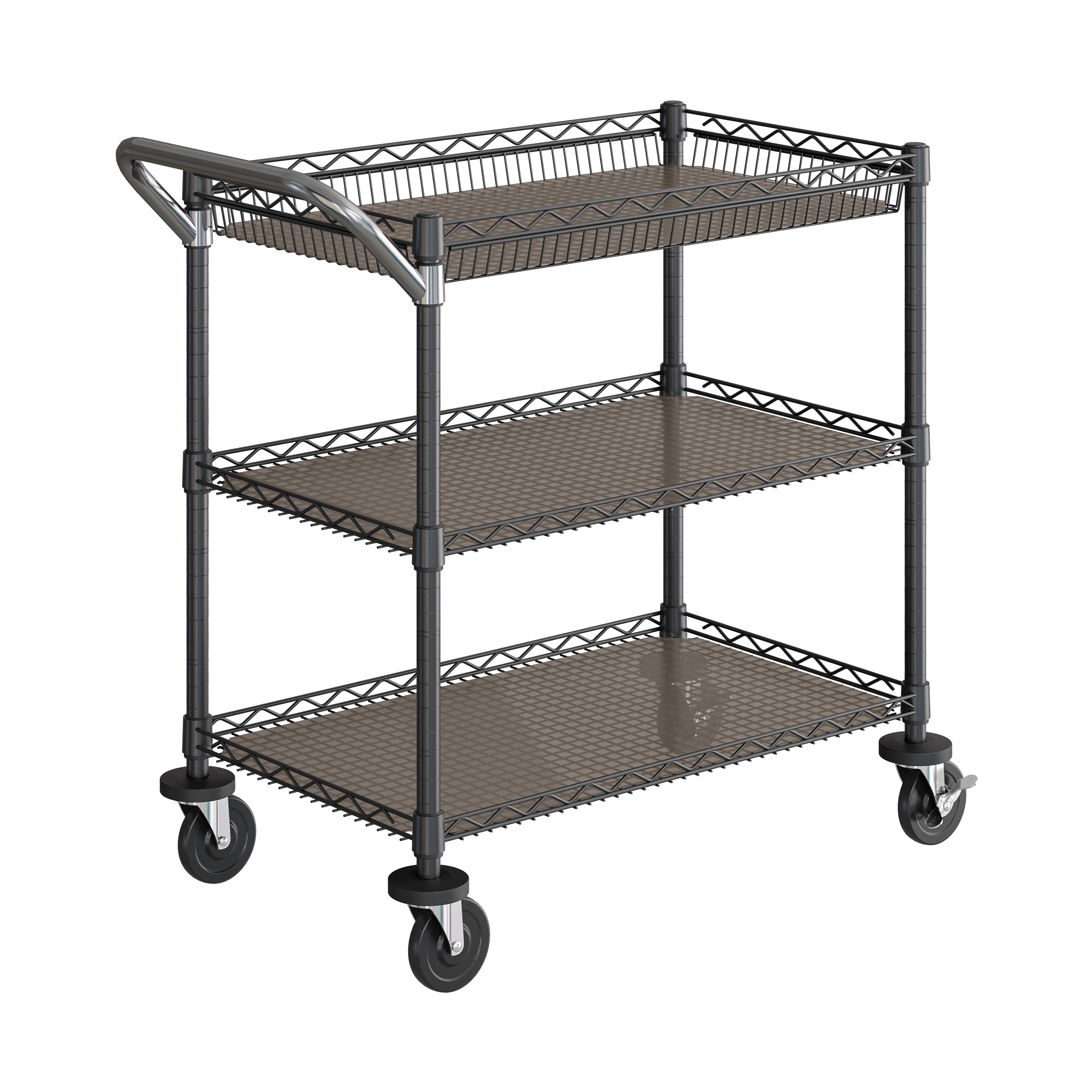 3-Tier NSF-Certified Utility Cart with Shelf Liners - Chrome